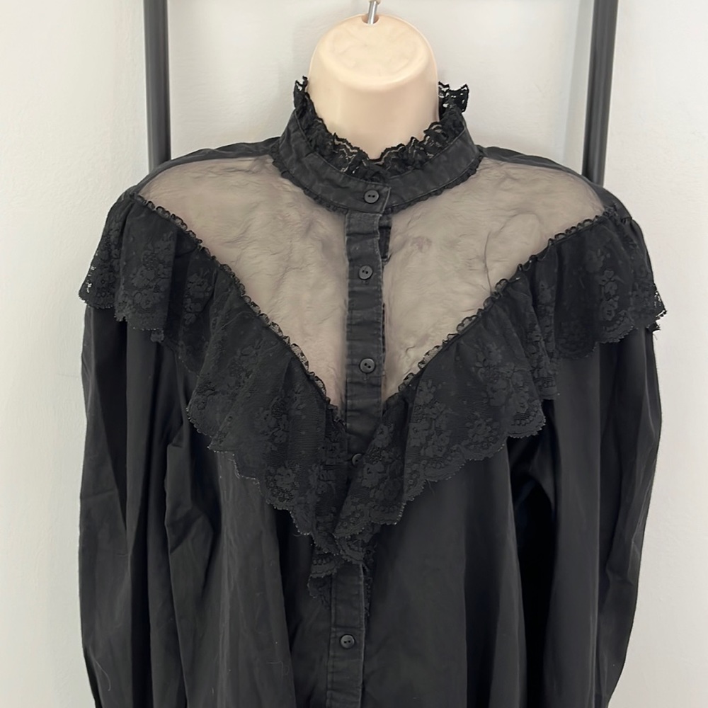 Vintage Shepler's Western Blouse Buttons down Lace Long Sleeve Women Size 20 Y2K